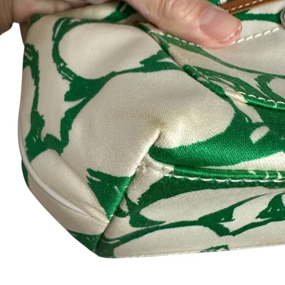 Vintage Coach Green Scribble Signature Hampton Top Handle Pouch Mini Bag Y2K NEW - Picture 9 of 16